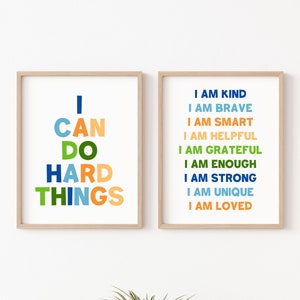 Boys Room Wall Prints, Set of 2 Playroom Prints, Affirmations for Kids, Kids Motivational Wall Art, Boys Affirmations Prints Blue and Orange