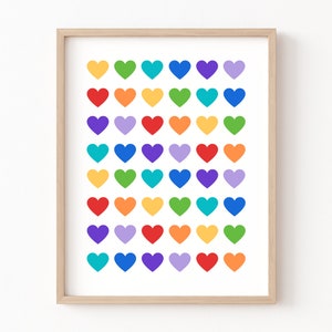 Nursery Heart Printable, Heart Wall Art, Rainbow Hearts, Playroom Poster, Kid Room Decor, Nursery Wall Art, Kid Wall Art, Nursery Wall Decor
