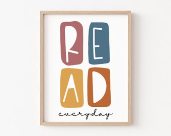 Lesen Sie jeden Tag Druckbare, Klassenzimmer Poster, Leseecke, Boho Klassenzimmer Dekor, Klassenzimmer Zeichen, Boho Lehrer, Vorschule Dekor, Spielzimmer