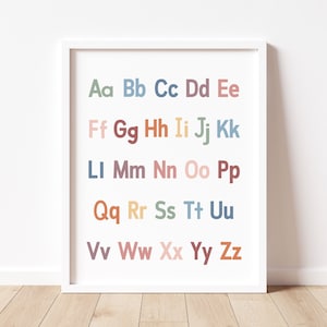 Regenbogen Alphabet Poster, ABC Poster, Playroom Wand Dekor, Pädagogische Poster, Homeschool Klassenzimmer Dekor, Boho Kinder Pastell Alphabet Poster