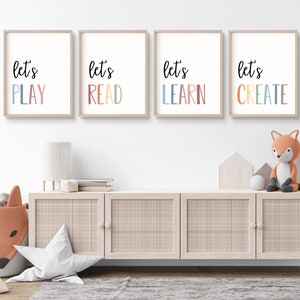 Let's Play Let's Read Let's Learn Let's Create Set of 4 Playroom Prints, Boho Classroom Decor, Let's Play Sign, Nursery Wall Art, Kids Decor