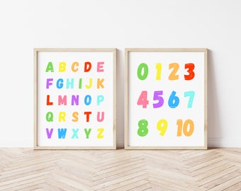 Rainbow Alphabet and Numbers Print Set - Instant Download, Set of 2 ABC Printable, Educational Wall Decor, Classroom Decor, 123 Print