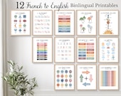 12 Bilingual French Educational Posters, Homeschool Printables, French Learning Posters, Bilingual Classroom, Learn French, Bilingual Prints