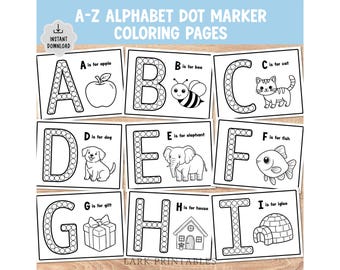 Alphabet Dot Marker Coloring Pages, ABC Preschool Worksheets (Digital Download)