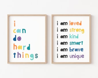Posso fare cose difficili, affermazioni per bambini, poster in classe, affermazioni di I Am, poster di playroom, poster di affermazioni, sono gentile amato