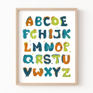 Dinosaur Alphabet, Playroom Wall Art, Dinosaur Decor, Boy Room Decor Nursery, Dinosaur Wall Art, Playroom Poster, Alphabet Poster, ABC print
