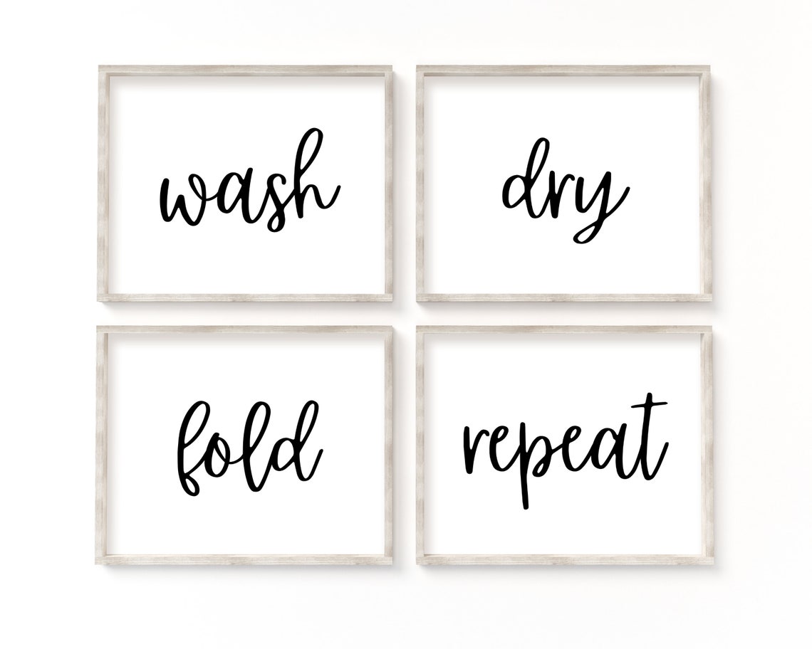 Wash Dry Fold Repeat Sign, Set of 4 Laundry Prints, Laundry Room Sign ...