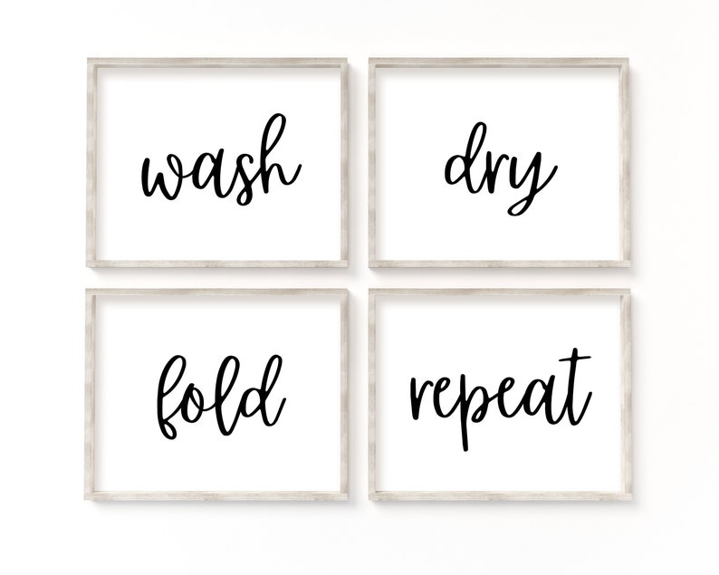 Wash Dry Fold Repeat Sign, Set of 4 Laundry Prints, Laundry Room Sign ...
