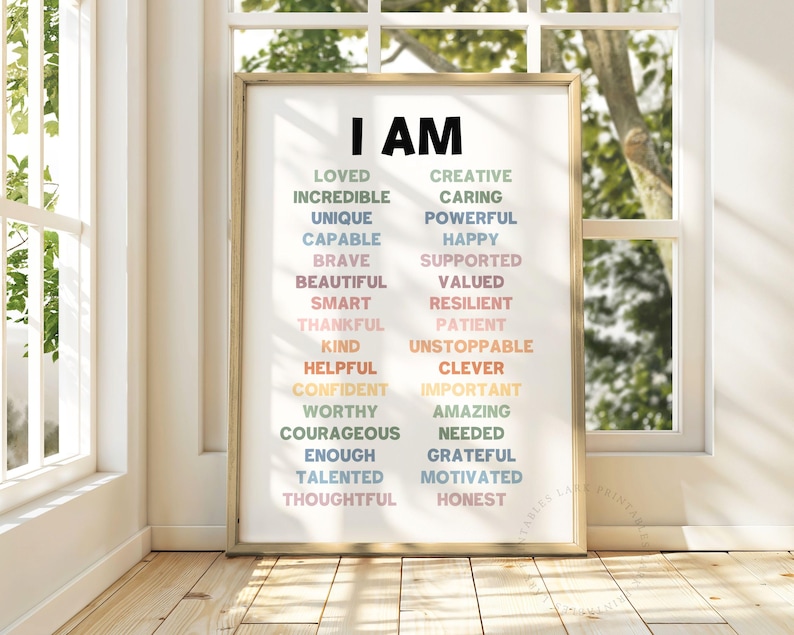 Daily Affirmations Printable Poster, Positive Affirmations, Mental Health Poster, Motivational Wall Art, Kids Room Wall Art, I am Kind Loved image 5