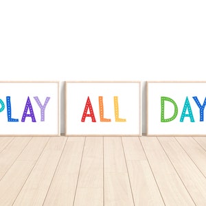 Set of 3 Playroom Prints, Playroom Sign Nursery Wall Art, Let's Play Sign, Playroom Wall Decor, Kids Room Decor Wall Art, Rainbow Playroom