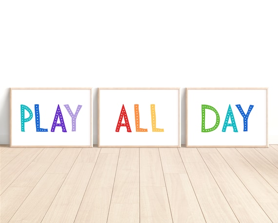 Set of 3 Playroom Prints, Playroom Sign Nursery Wall Art, Let's Play Sign, Playroom Wall Decor, Kids Room Decor Wall Art, Rainbow Playroom