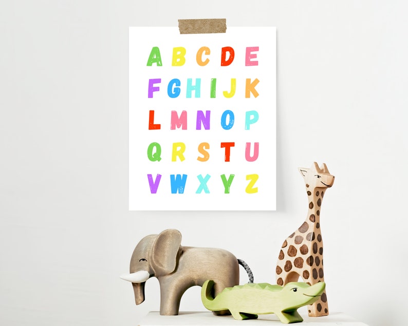 Cartel ABC, letrero de sala de juegos, arte de pared ABC, cartel del alfabeto, arte educativo de la pared, carteles del aula, decoración de la pared de la sala de juegos, impresión educativa imagen 4