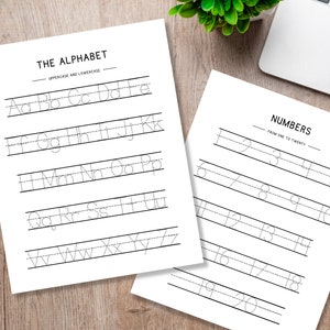 Página de trazado de números del alfabeto, Tabla de escritura a mano, Hoja de trabajo de trazado de letras, Educación en el hogar Preescolar de jardín de infantes, Escritura de números educativos