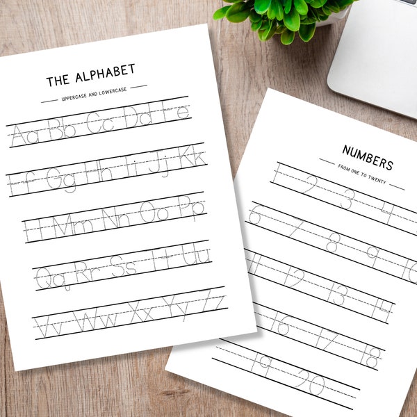 Alphabet Numbers Tracing Page, Handwriting Chart, Letter Tracing Worksheet, Homeschool Kindergarten Preschool, Educational Number Writing