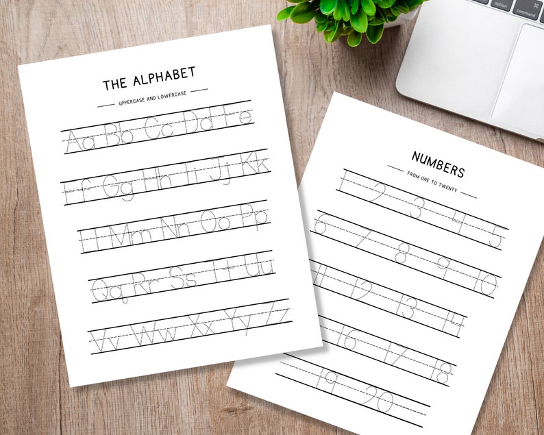 Alphabet Numbers Tracing Page, Handwriting Chart, Letter Tracing Worksheet, Homeschool Kindergarten Preschool, Educational Number Writing image 1