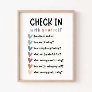 Check In With Yourself Poster, Self Care Check In, Daily Checklist, Feelings Check In Poster, Mental Health Check In Daily Affirmation