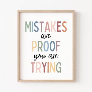 Mistakes Are Proof That You Are Trying Printables, Growth Mindset, Boho Classroom Decor, Therapy Office Decor, Homeschool Classroom Posters