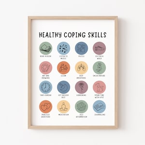 Healthy Coping Skills Poster, Therapy Office Decor, Stress Mangement, Self Care Printable, Mental Health Poster, Anxiety Coping Skills