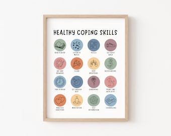 Healthy Coping Skills Poster, Therapy Office Decor, Stress Mangement, Self Care Printable, Mental Health Poster, Anxiety Coping Skills
