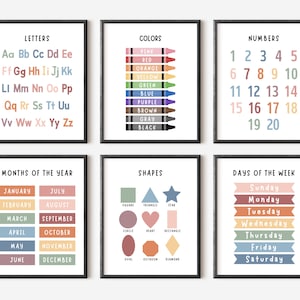 Educational Printable Set of 6, Classroom Sign, Homeschool Print, Preschool Printable, Kindergarten Posters, Montessori Nursery Set of 6