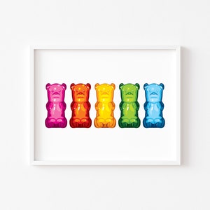 Gummy Bear Print, Colorful Kitchen Art, Candy Poster, Eclectic Decor, Quirky Wall Art, Maximalist, Pop Art, Fun Multicolored Gummy Bears