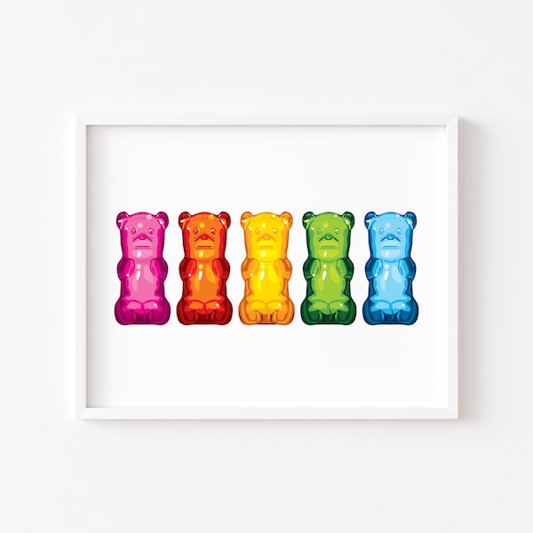 Gummy Bear Print, Colorful Kitchen Art, Candy Poster, Eclectic Decor, Quirky Wall Art, Maximalist, Pop Art, Fun Multicolored Gummy Bears