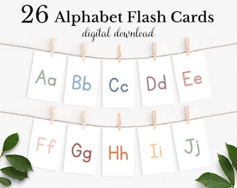 Alphabet Flash Cards, Montessori Materials, A-Z Cards, Toddler Preschool Kindergarten Learning Resource, Letter Flashcards, Digital Download