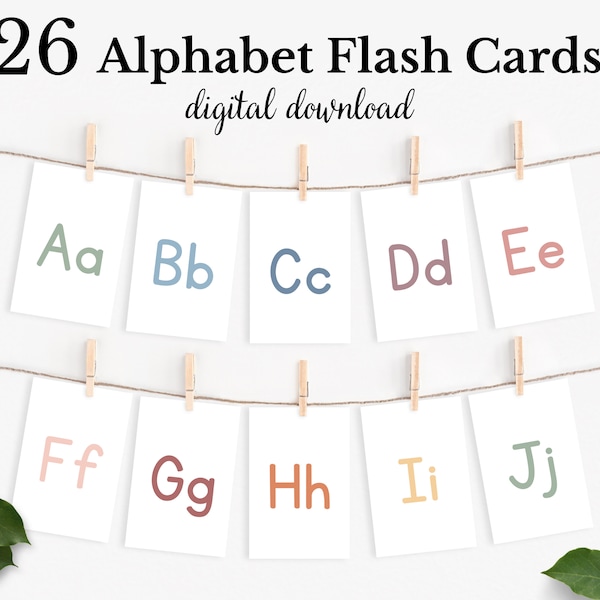 Alphabet Flash Cards, Montessori Materials, A-Z Cards, Toddler Preschool Kindergarten Learning Resource, Letter Flashcards, Digital Download