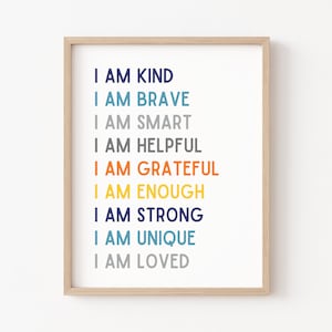 Affirmations for kids, Boys Affirm Print, Blue Orange Playroom Poster, I am Smart Loved, Kid Affirm Download, Boys Playroom Decor Wall Art