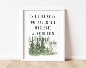 All The Paths You Take In Life Make Sure A Few Of Them Are Dirt, John Muir Quote, Motivational Quote, Inspirational Wall Art, Office Decor