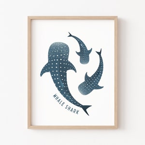 Whale Shark Print, Beach House Wall Decor, Ocean Art Print, Shark Illustration, Whale Shark Poster, Shark Decor
