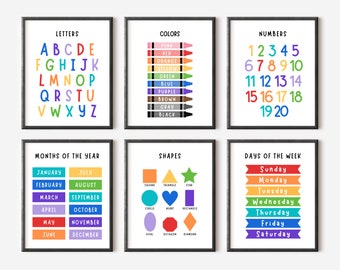 Educational Printable Set of 6, Classroom Sign, Homeschool Print, Preschool Printable, Kindergarten Posters, Montessori Nursery Set of 6