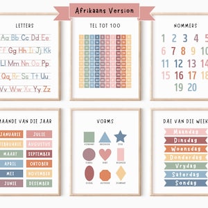 Set von 6 Afrikaans edukativen Printables, Homeschool Klassenzimmer Dekor, Montessori Klassenzimmer, zweisprachiges Klassenzimmer, Afrikaans Klassenzimmer Drucke
