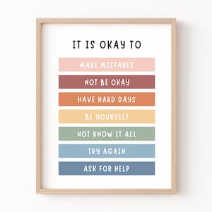It's Okay to Not be Okay Poster, Boho Klassenzimmer Dekor, Klassenzimmer Poster Zitate, Lernkulissen, Be Yourself, Spielzimmer Wand Kunst Dekor