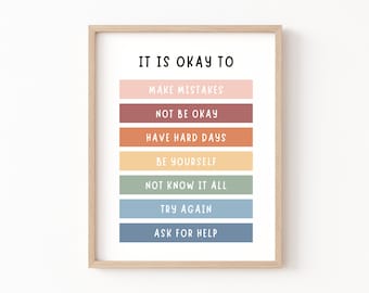 It's Okay to Not be Okay Poster, Boho Classroom Decor, Classroom Posters Quotes, Educational Wall Art, Be Yourself, Playroom Wall Art Decor