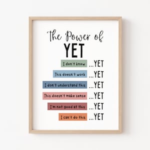 The Power of Yet Poster Therapy Office Decor DBT Poster Boho Classroom Growth Mindset Mental Health Poster School Counselor Power of Now