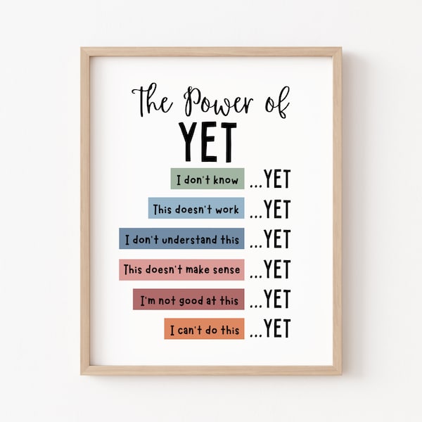 The Power of Yet Poster Therapie Büro Dekor DBT Poster Boho Klassenzimmer Wachstum Denkweise Psychische Gesundheit Poster School Counselor Power of Now