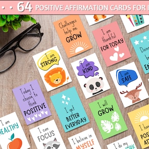 Kinder Affirmationskarten druckbar, Wachstums-Mentalität, Motivationskarten, Positivitätskarten für Kinder, Lunchbox-Notizen, Achtsamkeitsgeschenk für Kinder