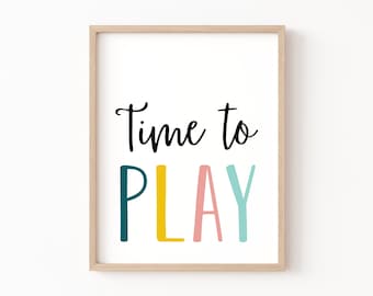 Time To Play Sign, Playroom Sign, Boho Nursery Print, Kids Printables, Playroom Wall Decor, Kids Wall Art, Nursery Wall Art, Pastel Playroom