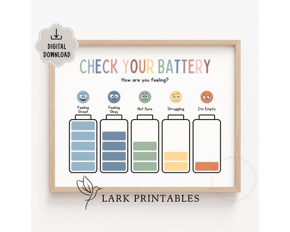 Check Your Battery Printable, Emotional Regulation, School Counselor, Feelings Thermometer, Mental Health, Calm Down Corner, Therapy Poster