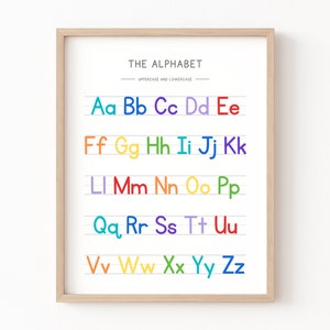 大文字と小文字、幼稚園のポスター、教育用印刷物、アルファベットのポスター、ボヘミアン教室の装飾、教室のポスター