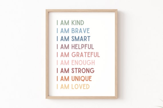 Positive Affirmations for Kids, Boho Classroom decor, I Am Affirmations Poster, Playroom Wall Decor, Homeschool Decor, I Am Kind Smart Loved