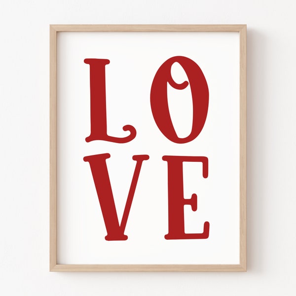 Love Typography Printable Wall Art, Minimalist Valentine Printable Art, Farmhouse Valentine Printables, Valentines Day Printable Wall Art