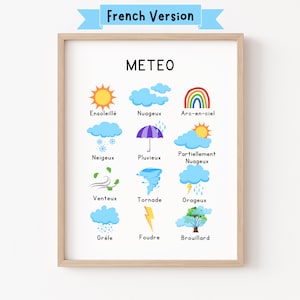 French Weather Poster, French Educational Prints, Homeschool Classroom Decor, Montessori Classroom, French Classroom Printables