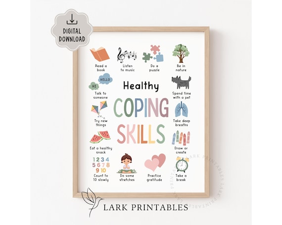 Healthy Coping Skills Printable Poster School Counselor Therapy Office Decor Anxiety Relief Calming Strategies Mental Health Classroom Decor