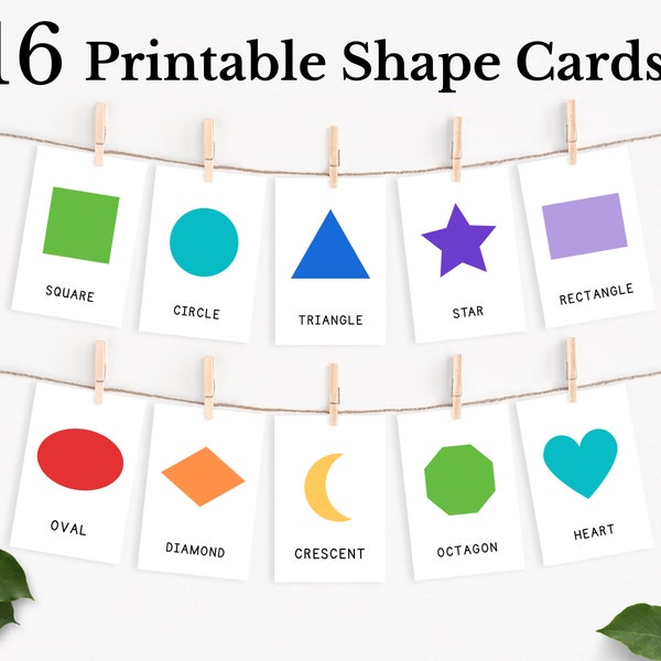 16 Shape Flash Cards, Preschool Printables, Rainbow flashcard, Montessori Flash Cards for Kids, Homeschool Educational Prints, Learn Shapes