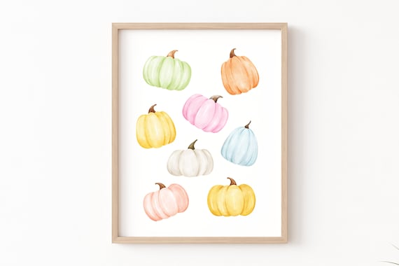 Pastel Watercolor Pumpkin Print, Fall Wall Art, Pink Pumpkin, Autumn Printable, Pastel Fall Decor, Fall Prints, Watercolor Pumpkin Print