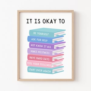 It's Okay to Not Be Okay Plakat, Motywująca sztuka dla dzieci, Cytaty z plakatów do klasy, Edukacyjna sztuka ścienna, Bądź sobą, Dekoracja ścienna do pokoju zabaw