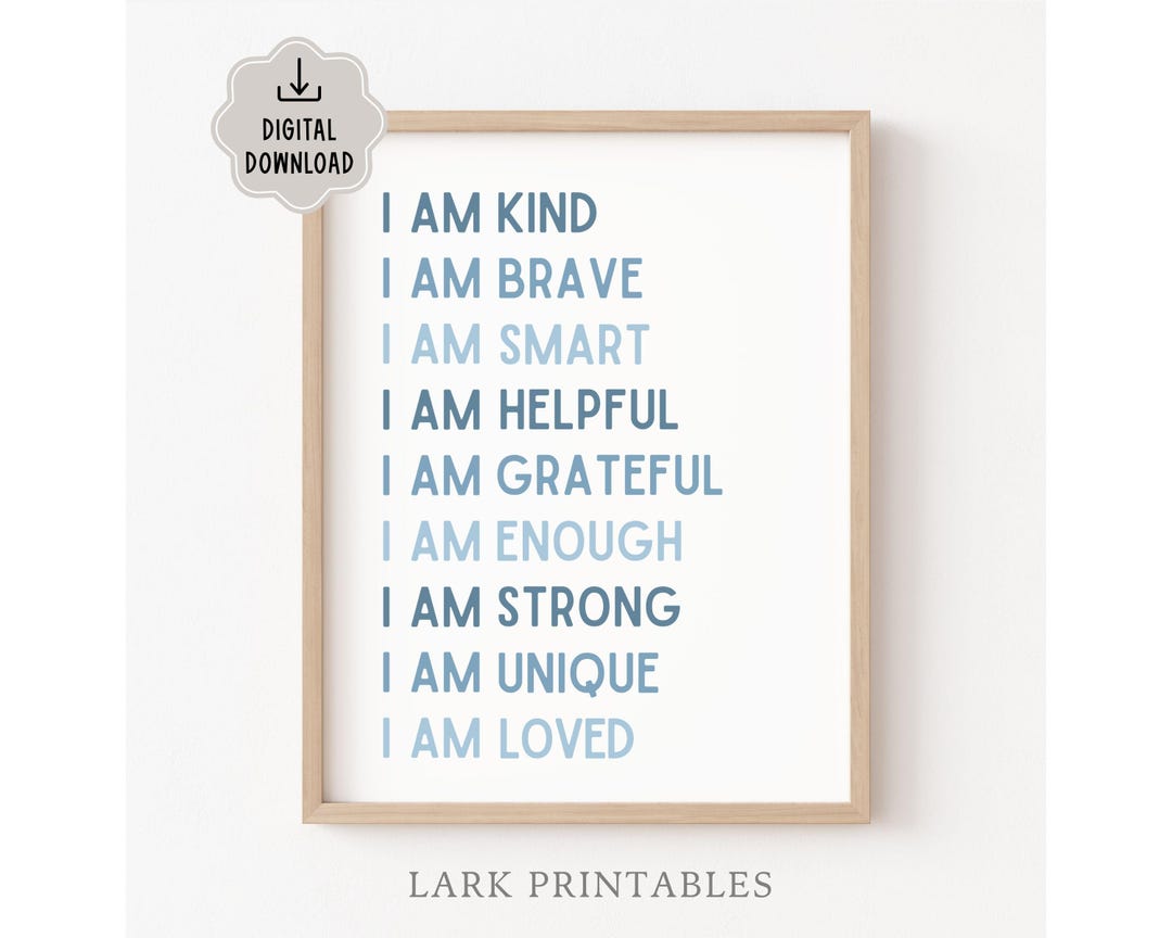 Daily Affirmations for Kids Printable in Blue, Kids Confidence Quotes ...