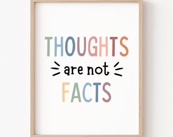 Thoughts Are Not Facts Poster Growth Mindset Positive Affirmations Classroom Decor Mental Health Psychology Anxiety Therapy Office Decor